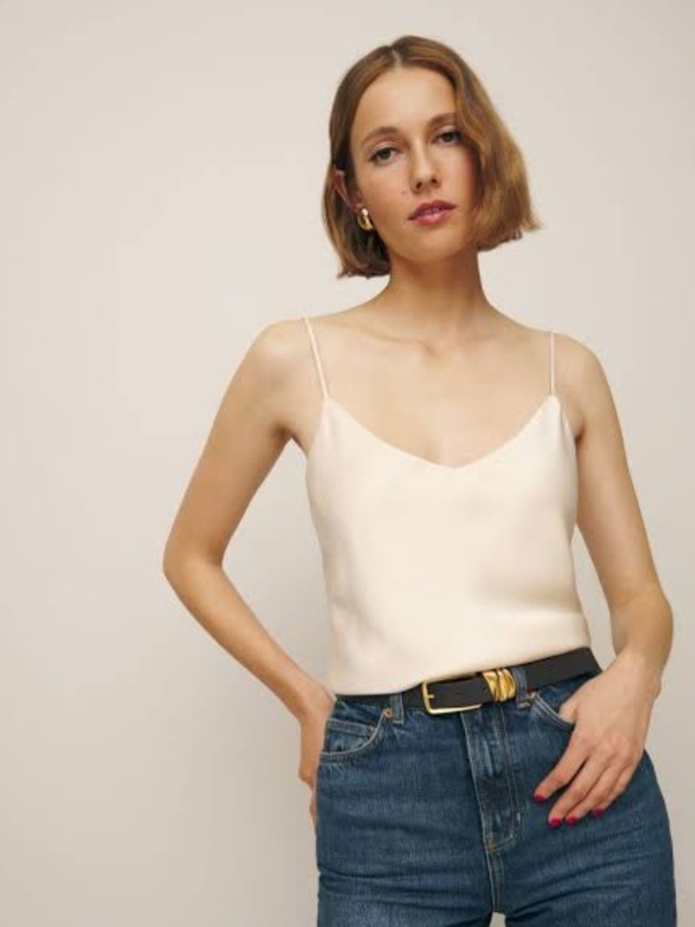 Reformation Cream 100% Silk V-Neck Cami Top
